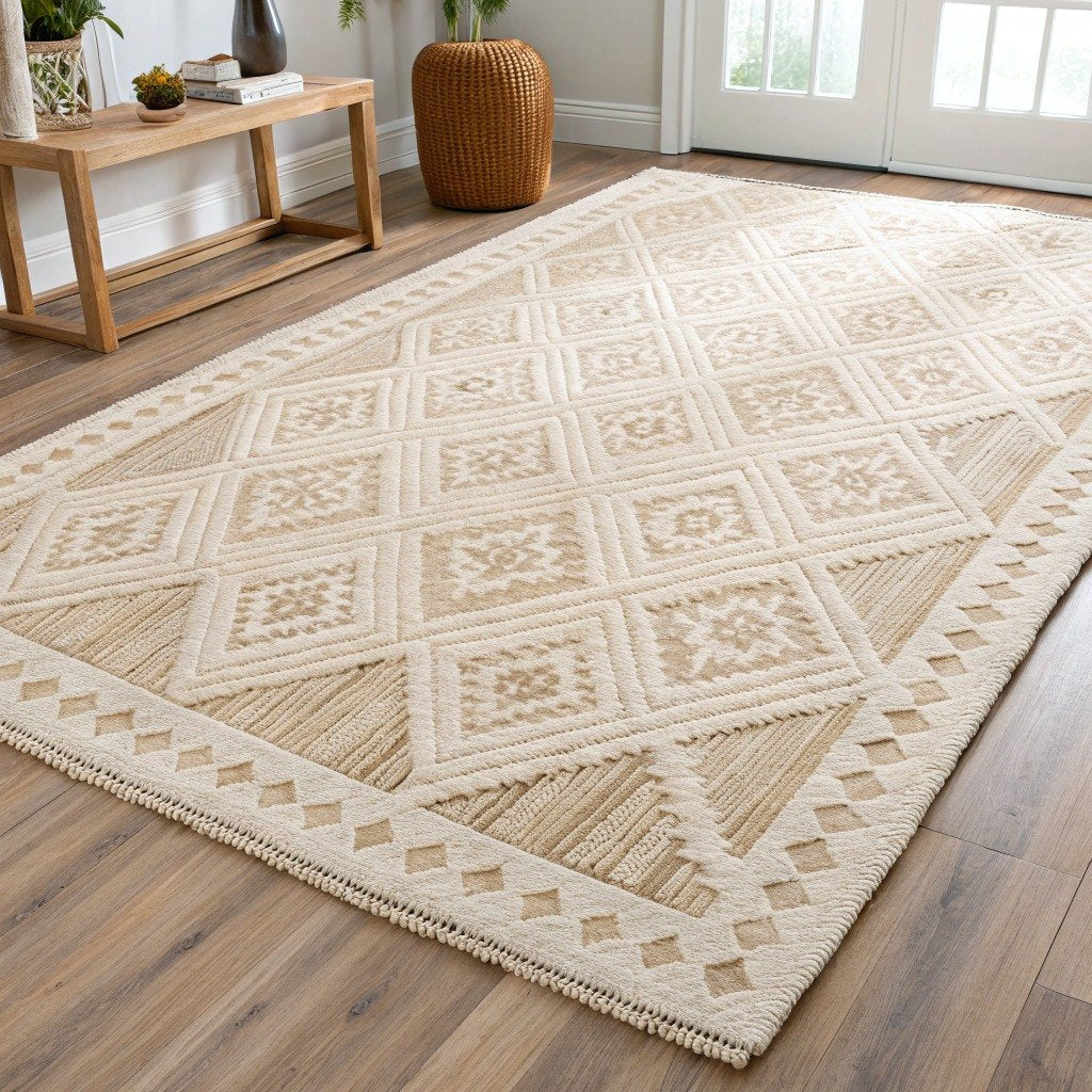 Boho Woven Rug, Diamond Motif – Vivotee