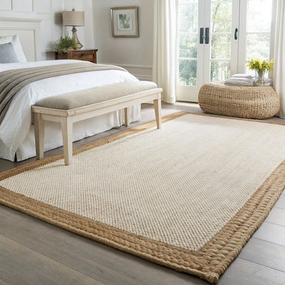 Flatweave Rug with Natural Jute Border – Vivotee