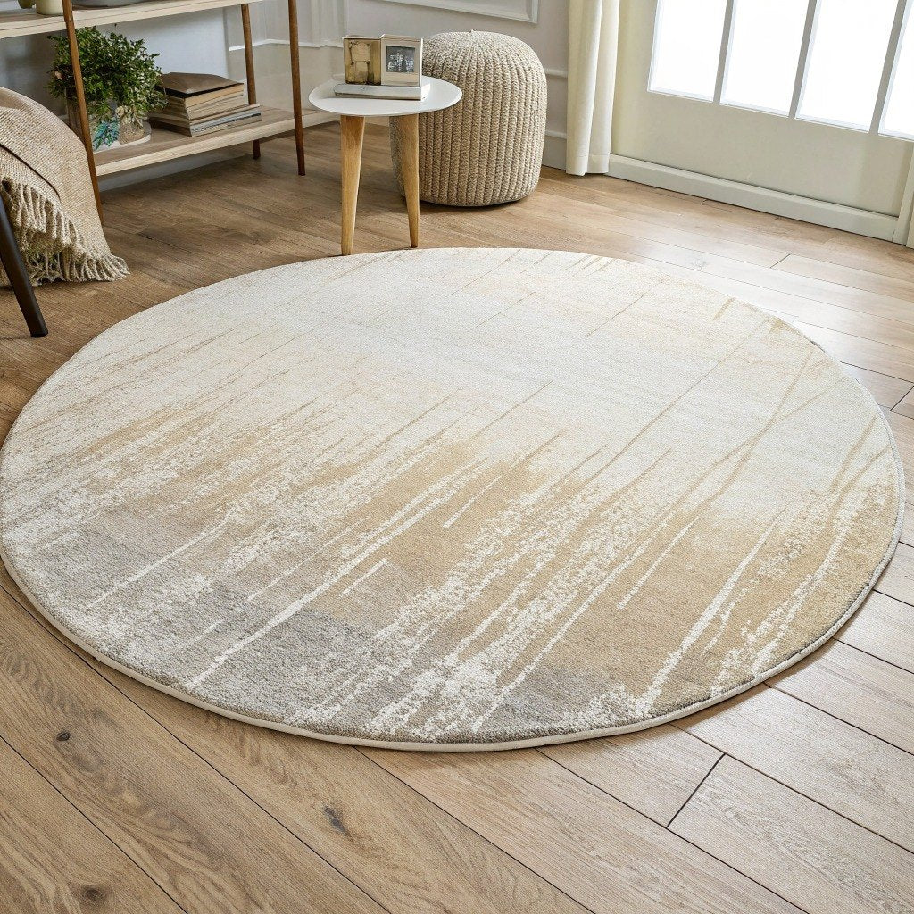 Round Abstract Rug, Sand & Grey – Vivotee