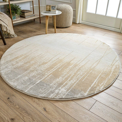 Round Abstract Rug, Sand & Grey – Vivotee