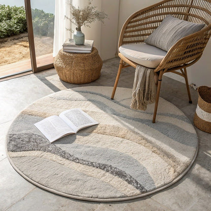 Round Abstract Rug, Sand & Grey – Vivotee