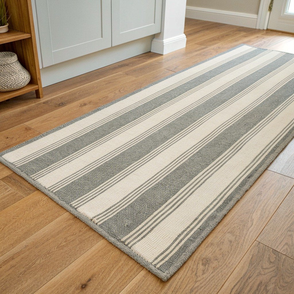 Striped Kitchen Runner, Grey & Ivory – Vivotee