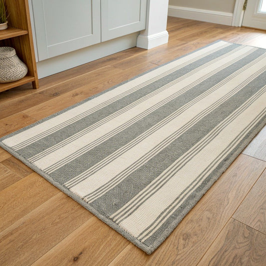 Striped Kitchen Runner, Grey & Ivory – Vivotee