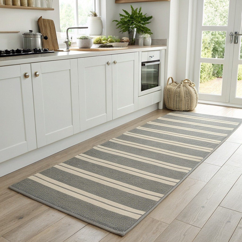 Striped Kitchen Runner, Grey & Ivory – Vivotee
