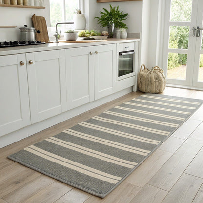 Striped Kitchen Runner, Grey & Ivory – Vivotee