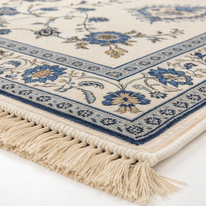 Traditional Medallion Rug, Blue Floral Border – Vivotee