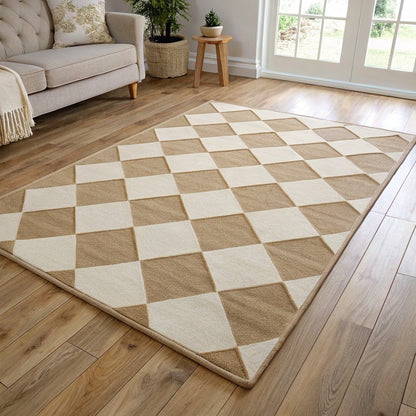 Washable Checkered Rug, Beige & Cream – Vivotee