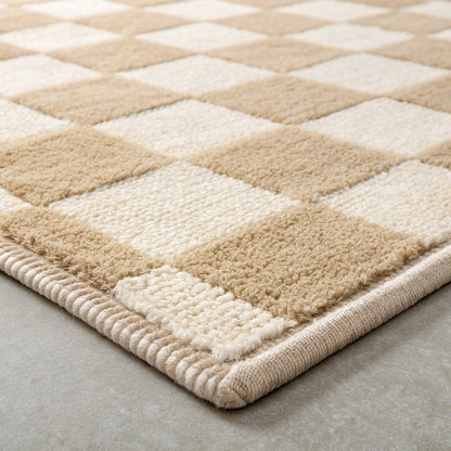 Washable Checkered Rug, Beige & Cream – Vivotee