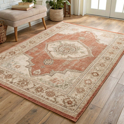 Washable Vintage Persian-Style Rug, Terracotta – Vivotee