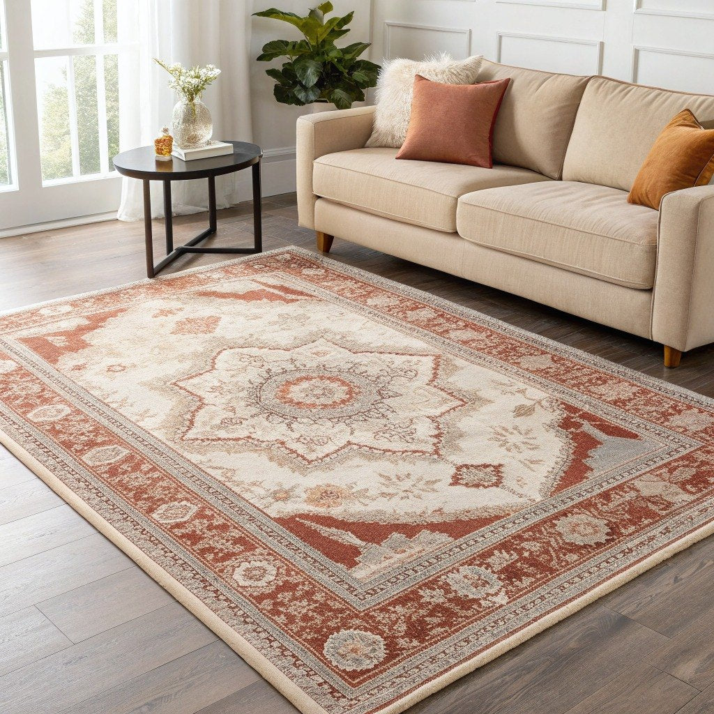 Washable Vintage Persian-Style Rug, Terracotta – Vivotee