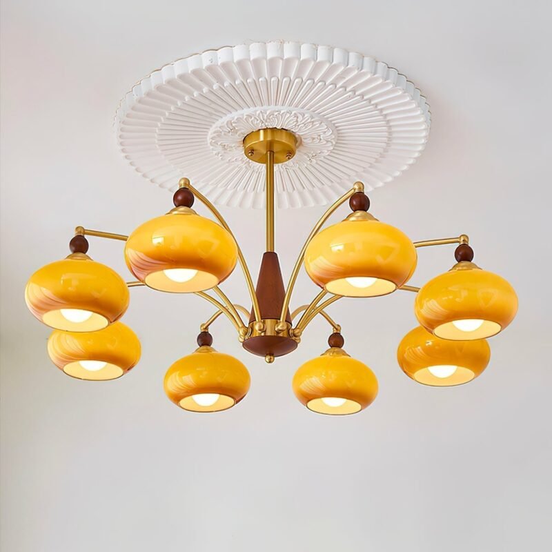 Retro Chandelier with Gold-Tone Glass Shades - Vivotee