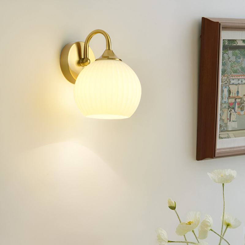 Ribbed Glass Globe Wall Sconce - Vivotee