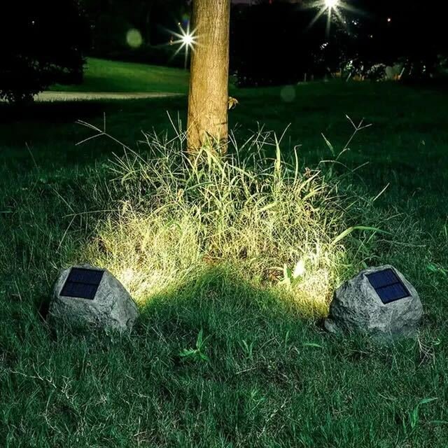 Solar Stone-Effect Garden Light, IP65 in a styled room setting - Vivotee