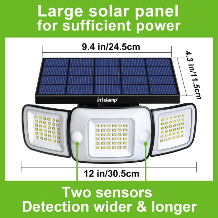 Solar Security Light, Three Adjustable Heads close-up detail - Vivotee